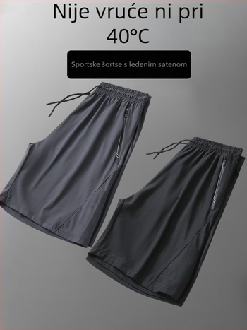 Muške ljetne šorceve od ice-silk tkanine, lagane, srednji pojas, rastezljiva tkanina, ravni kroj
