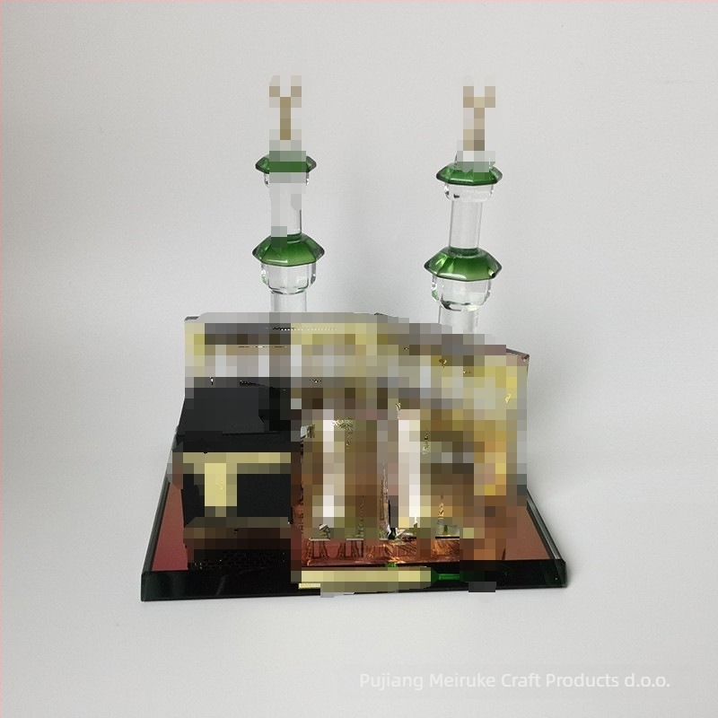 Stakleni geometrijski arhitektonski model – Toranj s Mecca Clock Tower, poziv na molitvu, visi ukras s intarzom