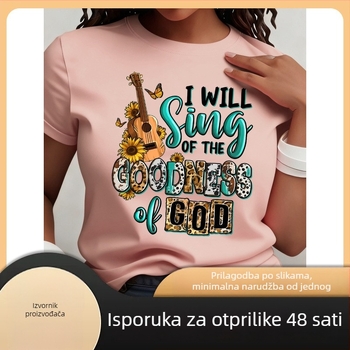 Majica s tiskom slova 'I Will Sing of the Goodness God', pamuk, slobodan kroj, okrugli izrez, kratki rukavi