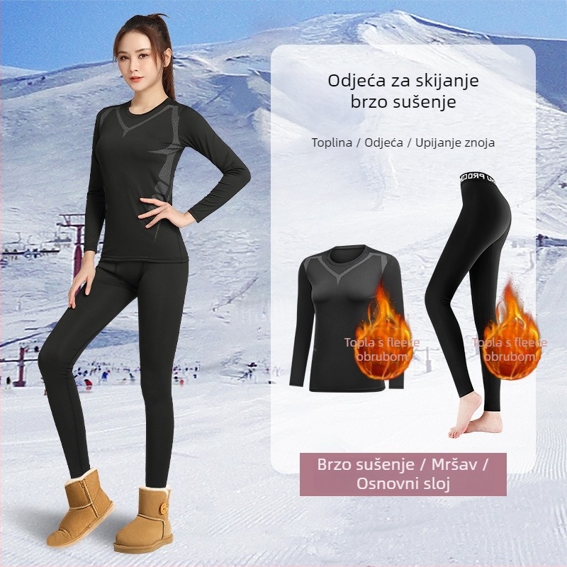 Ženski brzi suhi termokomprimirani osnovni sloj s fleec podstavom za skijanje, jogu i fitness