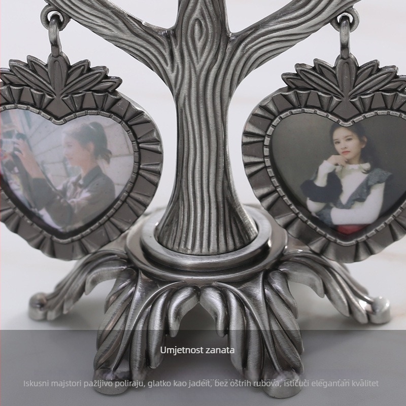Metalni foto okvir u obliku stabla, moderan dizajn s elektroplatiranjem, kreativni okvir, prilagodljive fotografije i kutija s poklonom