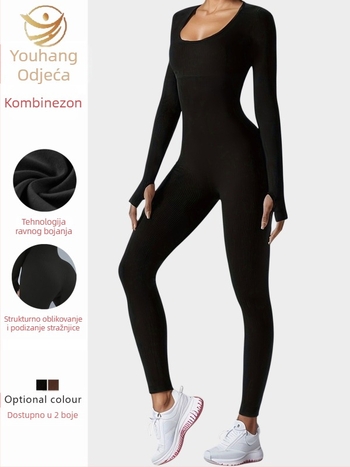Bezšivni dugački rukav joga kombinezon – pleteni materijal, 90% najlon, 10% spandeks; upija vlagu, prozračan; fitness bodysuit Youhang