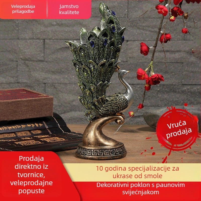 Svečnjak s motivom pauna, europski stil, antički dizajn, od smole, dekor za dnevnu sobu i uredski stol