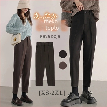 Ženske hlače od vunene mješavine, ravne do gležnja, japansko-korejski ležerni stil, slim fit, poliester 30–50%
