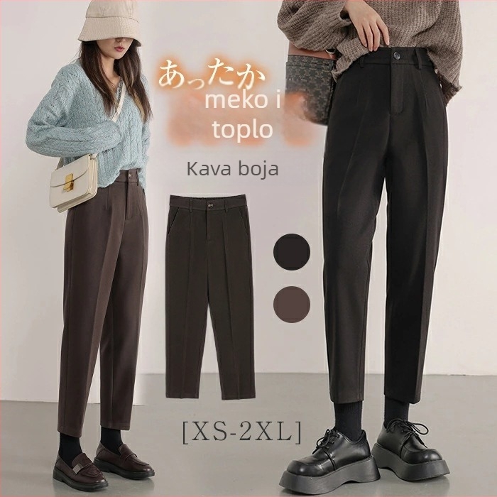 Ženske hlače od vunene mješavine, ravne do gležnja, japansko-korejski ležerni stil, slim fit, poliester 30–50%