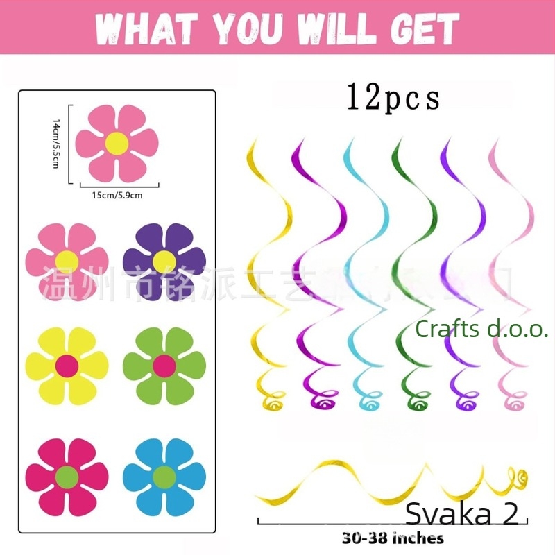 Spiralni privjesci sa suncokretom (od papira) – 12 kom, hipijevska tema za rođendansku zabavu, rekvizite za uređenje prostora