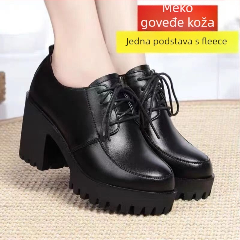 Ženske gležnjače s debelim petom, vezanje, PU gornji dio, oštar vrh, umjetna krznena podstava