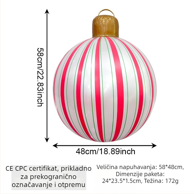 Nafukna božićna kugla s prugastim perl trakama - PVC, Silk Screen tisak, luksuzni ukras