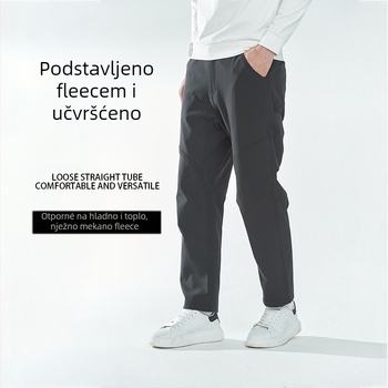 Newkisen muške zimske windproof soft-shell hlače za trčanje, slobodan kroj, srednji porast struka, 10% elastan