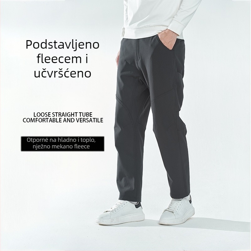 Newkisen muške zimske windproof soft-shell hlače za trčanje, slobodan kroj, srednji porast struka, 10% elastan