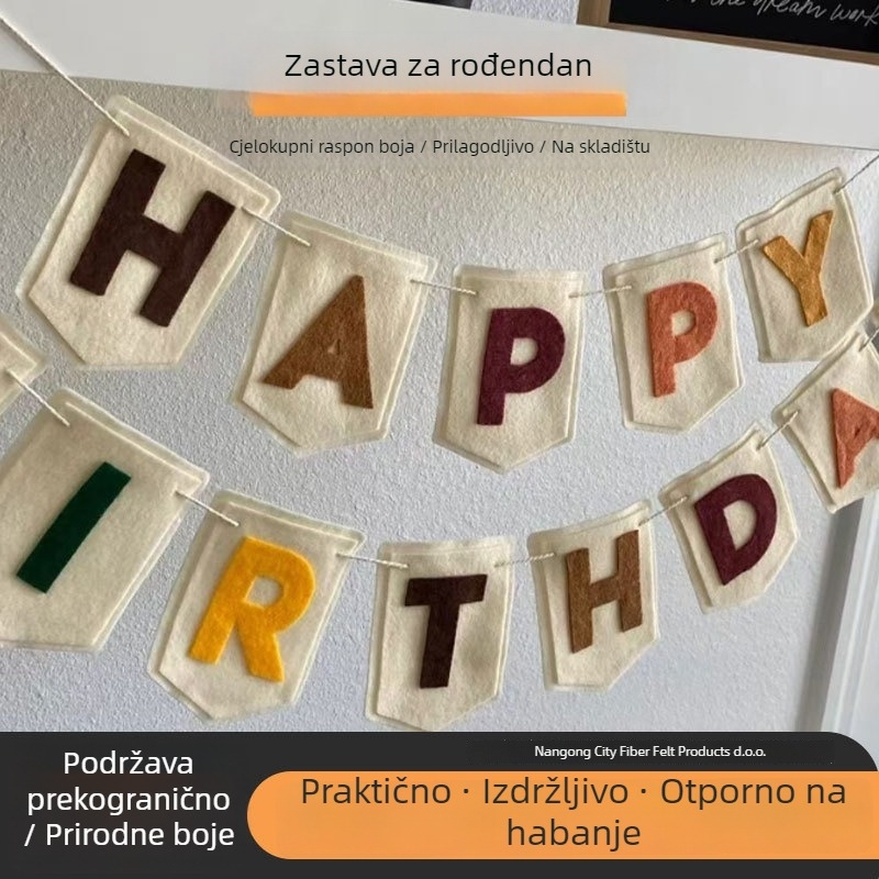 Rođendanske zastavice s tekstom – zastavice od netkanog materijala, gravirani tekst, prilagođeni logo, bez štapa, u OPP vrećici.
