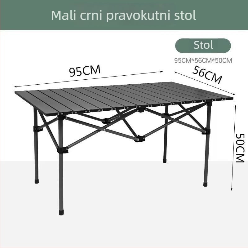 Egg Roll Table — Vanjski sklopivi dugi stol za kampiranje i roštilj, karbonsko čelik, sklopiv, Egg Roll stil