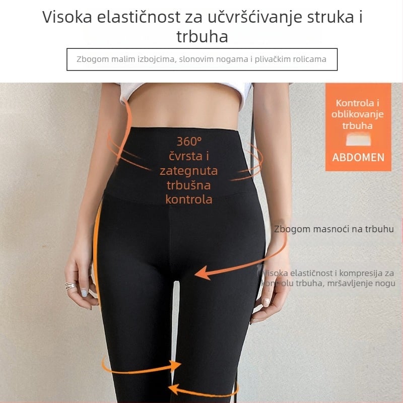 Joga legginice - podizanje bokova, sužavanje, korejski stil, skraćeni kroj (Nylon/Spandex mješavina, jednobojni, srednje debljine)