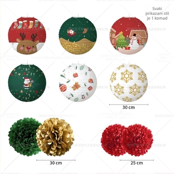 Set od 15 komada ukrasa s božićnom temom za vješanje — papirnate lampiončiće i papirnate cvjetove za dnevnu sobu, rekviziti za uređenje prostora