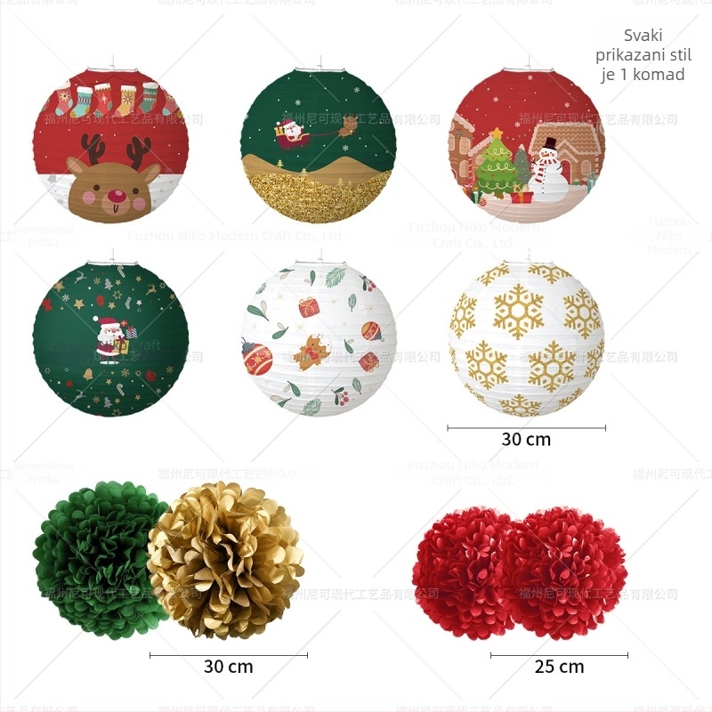 Set od 15 komada ukrasa s božićnom temom za vješanje — papirnate lampiončiće i papirnate cvjetove za dnevnu sobu, rekviziti za uređenje prostora