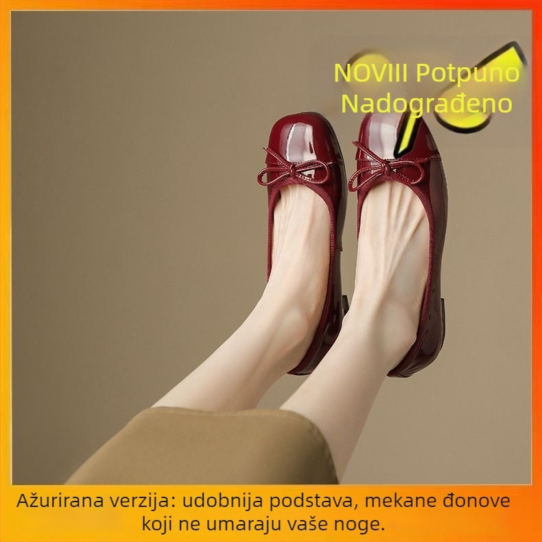 Ženske loafere s okruglim nosom, PU gornji dio, niski pet 1–3 cm, slip-on, japanski stil