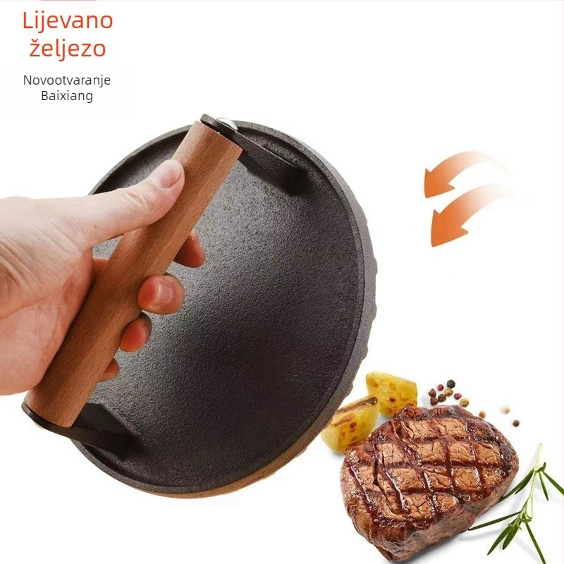 Lijevena željezna kružna presa za meso za roštilj, višenamjenska, bezdimna, uklonjiva