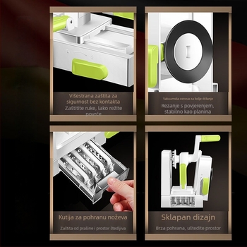 Ručni višenamjenski sjeckalica za povrće s naribom za krumpire i mrkvu — AKL, konstrukcija od 420 alatnog čelika + PS + TPR + ABS