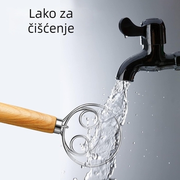 Miješalica za jaja s drškom od hrasta, nehrđajući čelik, ručno pokretanje