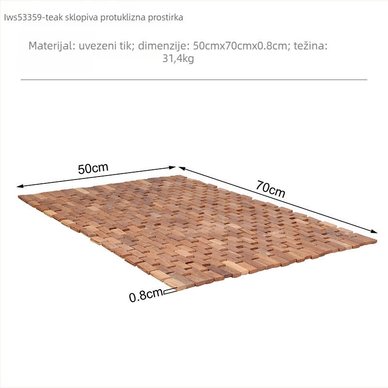 Teak ručno pletena protuklizna podloga za kupaonicu, kvadratnog oblika, retro nostalgčnog stila, prilagodljivo logotipu