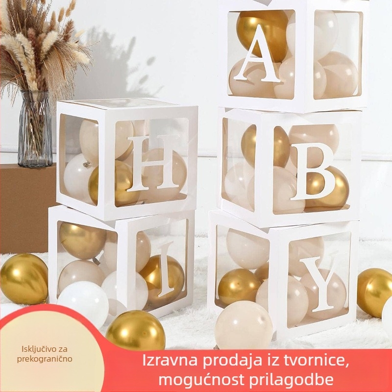 Set balona s alfabetom, 52 znakova, 6 prozirnih papirnatih kutija za dekoraciju rođendana