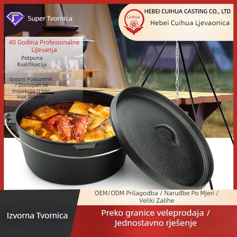 Prilagođeni lijevani lonac hollandac za kampiranje – izolacija, 3.1–4 L, težina 8.5 kg, lijevani poklopac