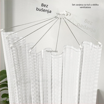 Set zavjese za kupaonicu od nehrđajućeg čelika - lukasta šipka, polukružni kut s preklopom, bez bušenja, UL potvrđeno