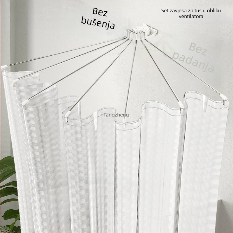 Set zavjese za kupaonicu od nehrđajućeg čelika - lukasta šipka, polukružni kut s preklopom, bez bušenja, UL potvrđeno