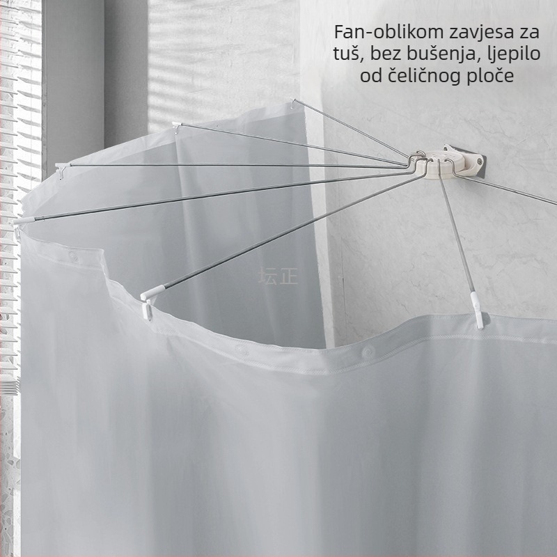 Set zavjese za kupaonicu od nehrđajućeg čelika - lukasta šipka, polukružni kut s preklopom, bez bušenja, UL potvrđeno