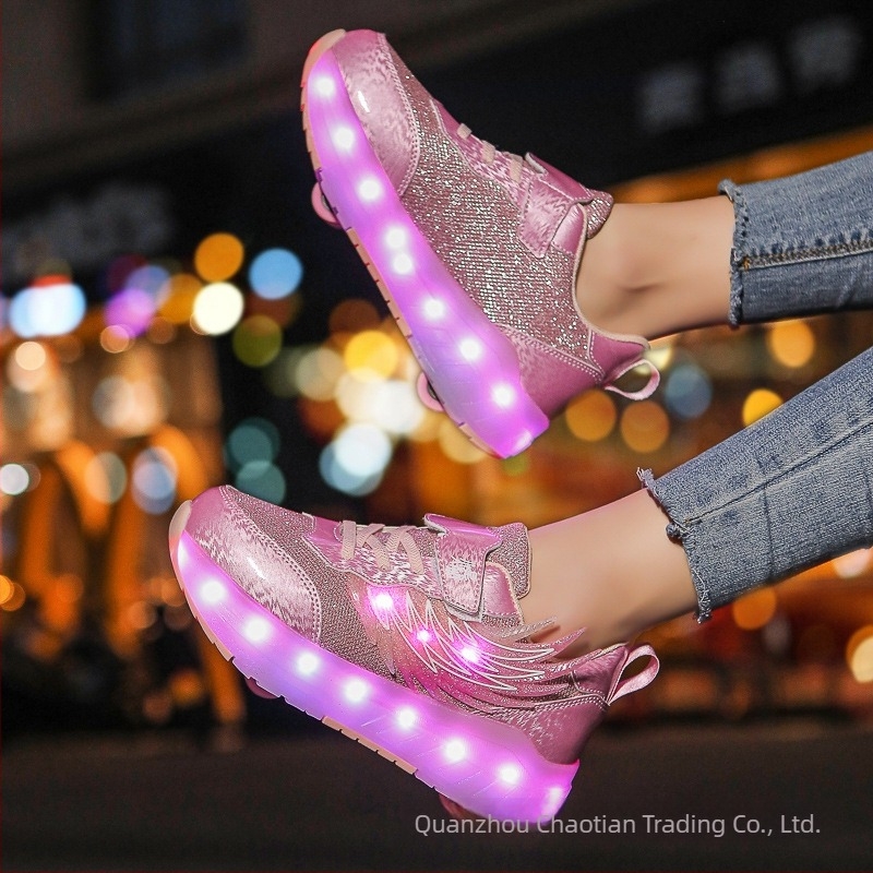 Četverokolesne rolerice za djecu, PU kotači, dvostruki red kotača, unisex, svjetleća krila