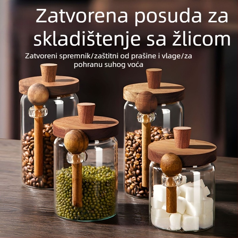 Staklena posuda za čaj sa poklopcem i žličicom, borosilikatno staklo, kapacitet 301–500 ml, pogodna za mikrovalnu pećnicu