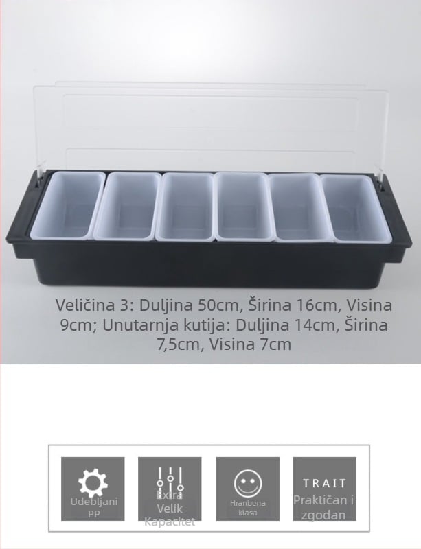 Kutija za začine s poklopcem za bar – višedijelna kutija za voće i začine za trgovine s čajem s mlijekom (3–6 odjeljaka), materijal PC