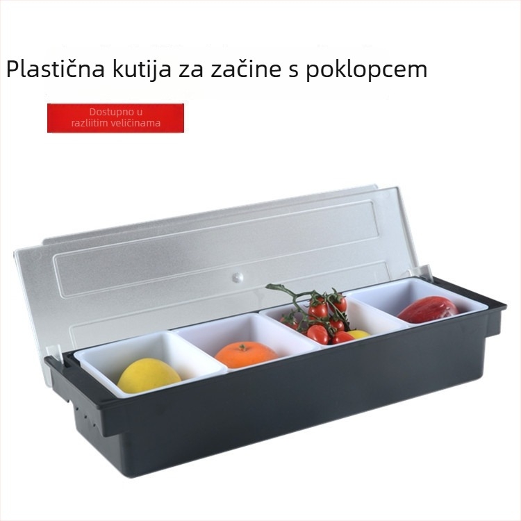 Kutija za začine s poklopcem za bar – višedijelna kutija za voće i začine za trgovine s čajem s mlijekom (3–6 odjeljaka), materijal PC