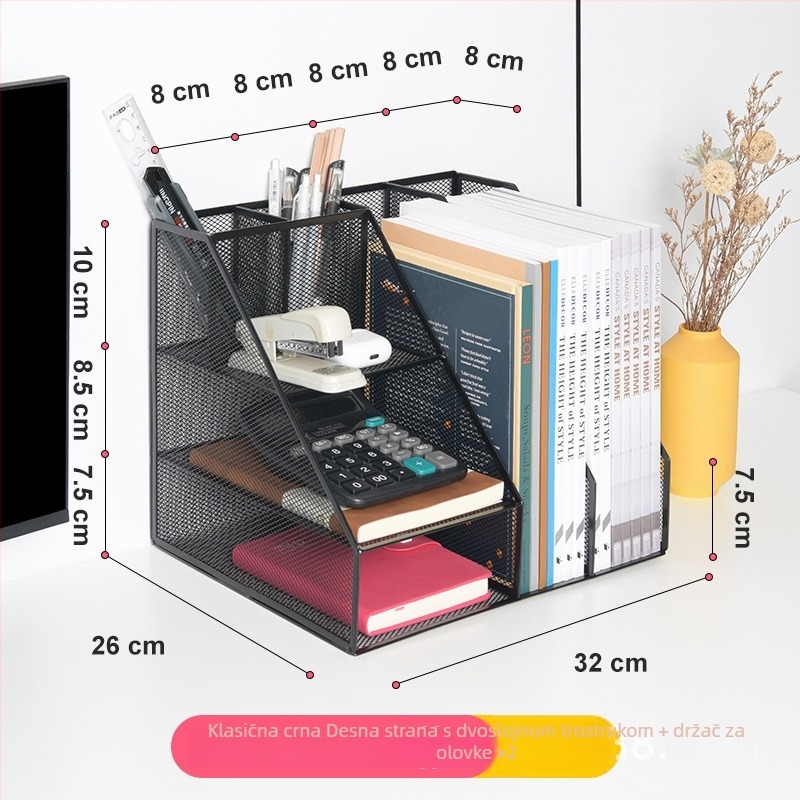 Metalni polic za dokumente, 3-razinski organizator, model Z2301, kapacitet dviju kolona, razmak 8 cm