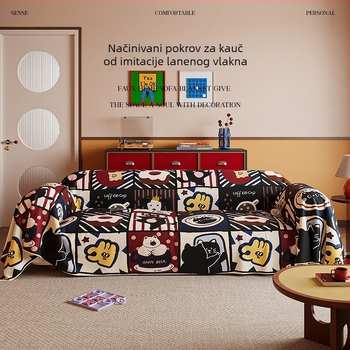 Retro navlaka za kauč s geometrijskim uzorkom za kutnu sofu – imitacija lana, doily stil