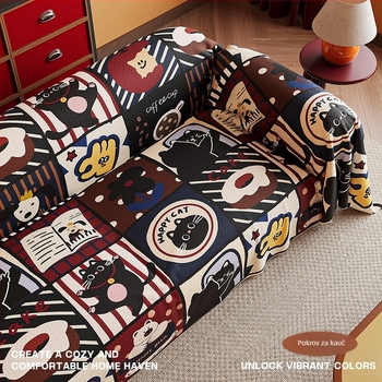 Retro navlaka za kauč s geometrijskim uzorkom za kutnu sofu – imitacija lana, doily stil