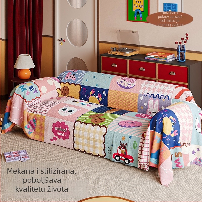 Retro navlaka za kauč s geometrijskim uzorkom za kutnu sofu – imitacija lana, doily stil
