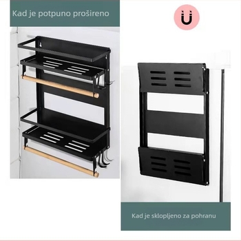 Sklopivi magnetski 3-slojevni bočni stalak za hladnjak, kuhinja, od karbonskog čelika, za začine i folije