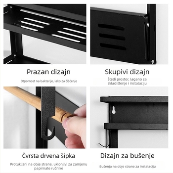 Sklopivi magnetski 3-slojevni bočni stalak za hladnjak, kuhinja, od karbonskog čelika, za začine i folije