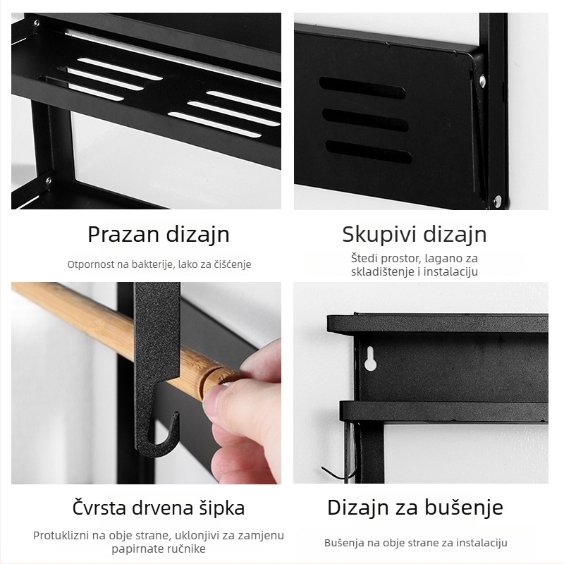 Sklopivi magnetski 3-slojevni bočni stalak za hladnjak, kuhinja, od karbonskog čelika, za začine i folije