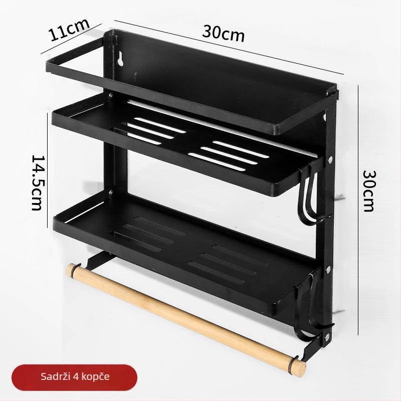 Sklopivi magnetski 3-slojevni bočni stalak za hladnjak, kuhinja, od karbonskog čelika, za začine i folije