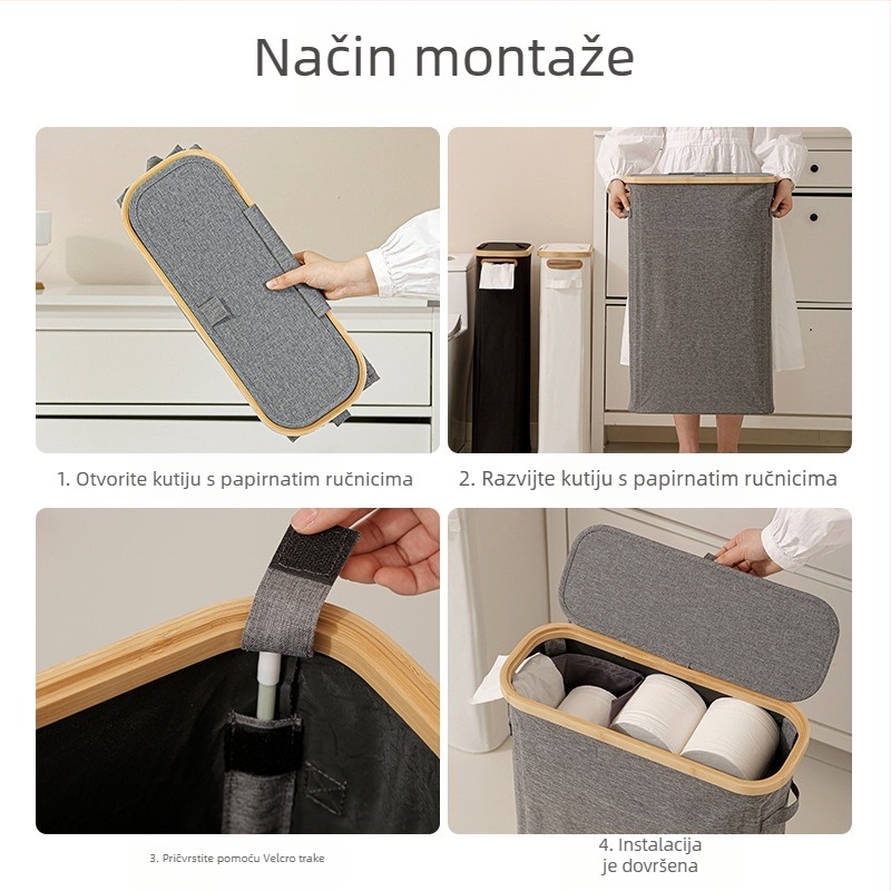 Sklopiva košara za kupaonu s poklopcem za rolu toaletnog papira – Model 01B1606, Poliester, Han Feizi marka