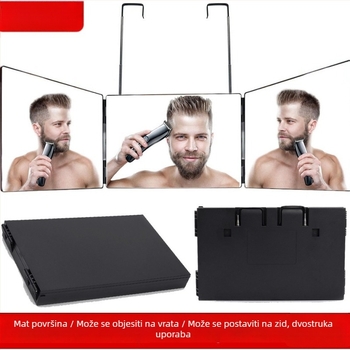 Ogledalo za šminkanje s ABS okvirom, aluminijsko ogledalo, trostrano preklopno ogledalo, izvlačiva kuka, ispisano logo