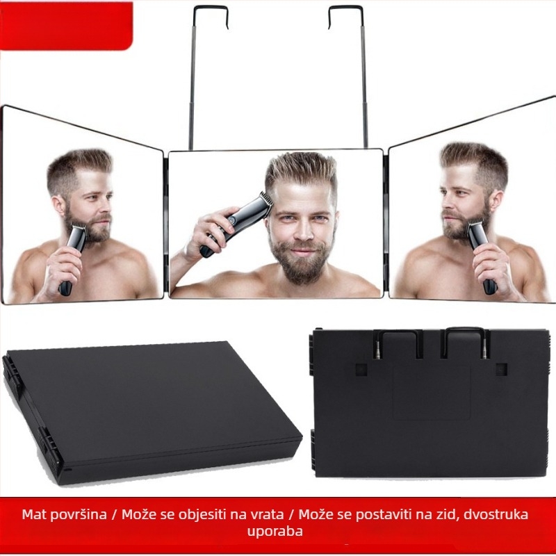 Ogledalo za šminkanje s ABS okvirom, aluminijsko ogledalo, trostrano preklopno ogledalo, izvlačiva kuka, ispisano logo