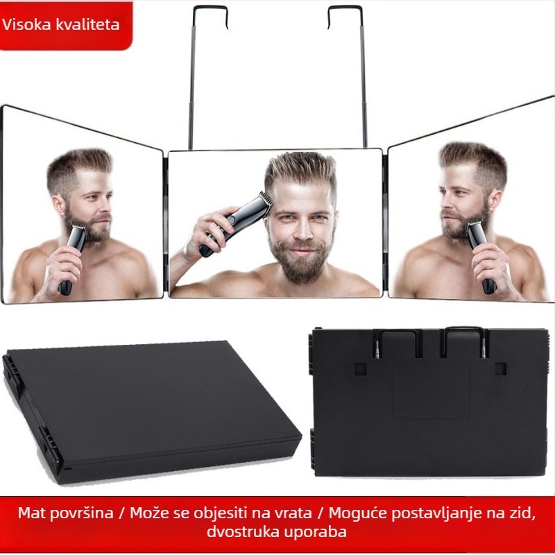 Ogledalo za šminkanje s ABS okvirom, aluminijsko ogledalo, trostrano preklopno ogledalo, izvlačiva kuka, ispisano logo