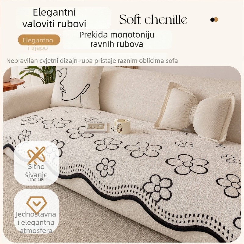 Navlaka za kauč s protukliznim nepravilnim rubom, fleece materijal, univerzalno prilagođavanje, minimalistički stil