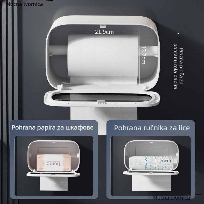 Zidni dispenzer za toaletni papir s izvlačnom kutijom, moderan minimalistički stil, model elzjh03, materijali: PET panel/okvir, ABS donja kućišta, magnet NdFeB, PVC valjak