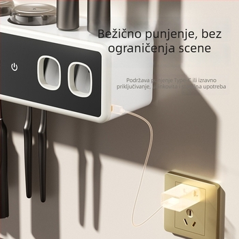 Inteligentni držač četkica za zube s UV sterilizacijom, držanje pomoću usisne čašice, sušenje i pohrana, plastika