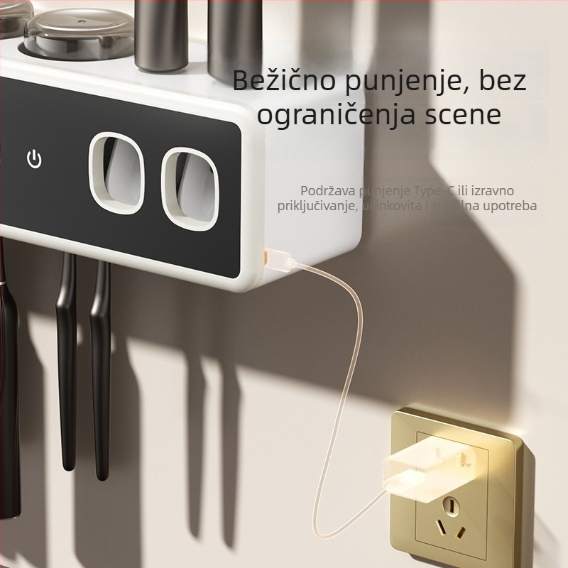 Inteligentni držač četkica za zube s UV sterilizacijom, držanje pomoću usisne čašice, sušenje i pohrana, plastika