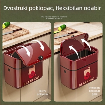 Zidna kanta za otpad, kvadratna, 5L, plastika, s poklopcem koji se vrti, kućna uporaba